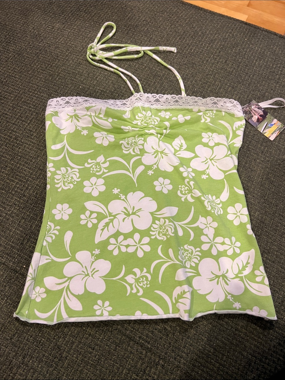 Roxy Light Green and White Floral Halter Top (sz s)